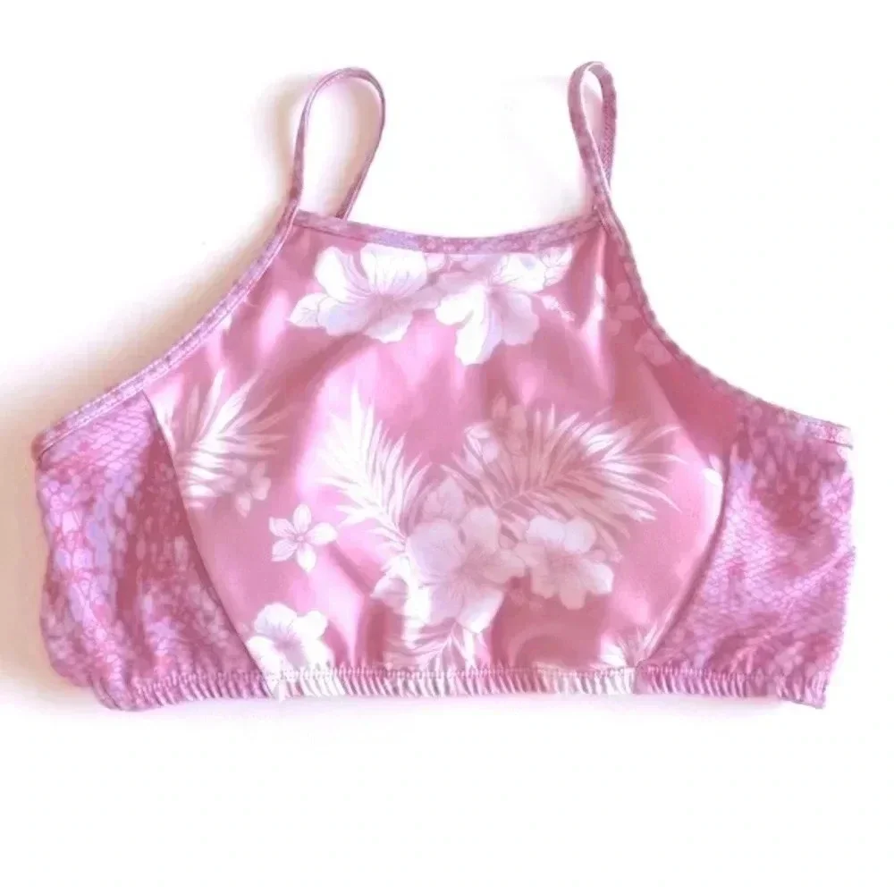 Heart & Harmony Tropical Floral Pink Snake Print Bikini Top Girl’s 16 XS